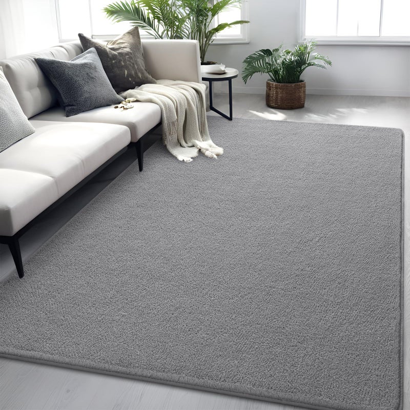 FALARK Gray Rugs for Bedroom Living Room, 4x6 ft Grey Area Rug, Washable Memory Foam Indoor Carpet, Modern Aesthetic Minimalist Non-Slip Carpets for Boys Girls Adults Home Decor - Image 1