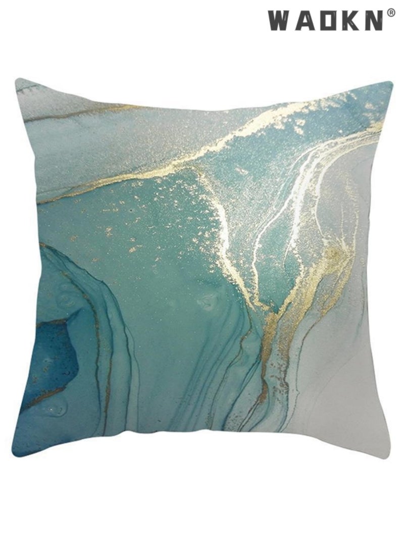 دبليو أيه أو كي أن 4 قطع غطاء وسادة بتصميم فيروزي 18x18 بوصة ، غطاء وسادة مزخرف منزلي بنمط مزدوج الوجهين ، 45x45 سم غطاء وسادة مربع لغرفة المعيشة المنزلية وغرفة نوم رخام طباعة غطاء وسادة  - Image 3