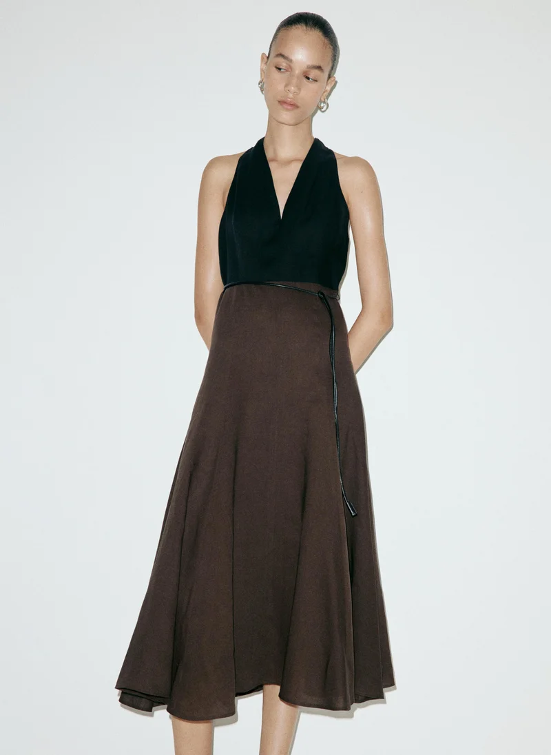 مانجو Bicolour Lyocell Dress With Belt