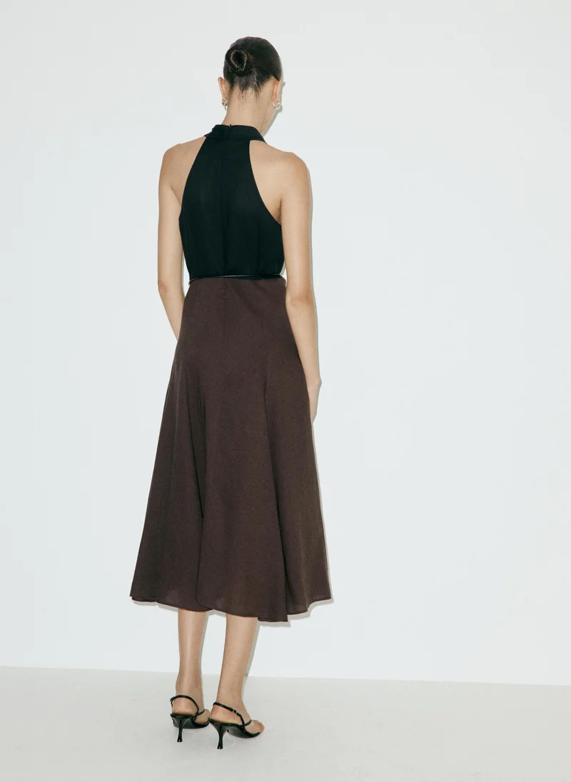 مانجو Bicolour Lyocell Dress With Belt