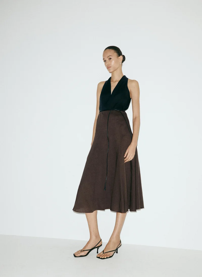 Mango 99-NEGRO Bicolour Lyocell Dress With Belt for Women | Best Price UAE
