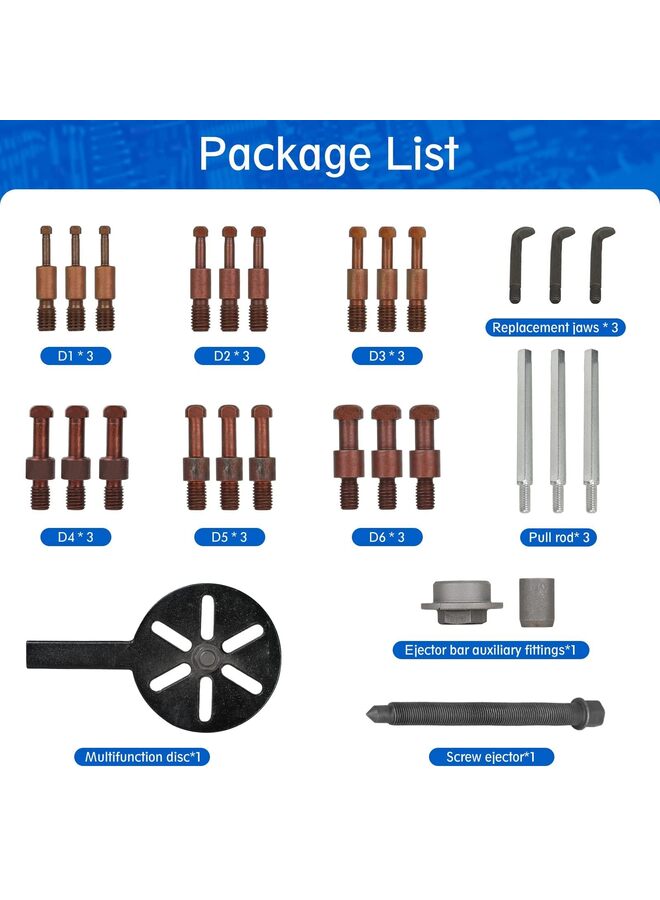 يُسلِّم مجموعة 21 في 1 لسحب المحمل، أداة سحب المحمل، أداة إزالة المحمل مع 6 أحجام من المشابك، أداة سحب ثلاثية الفك لمجموعة المحمل الداخلية، تفكيك محمل ناقل الحركة متعدد الوظائف - Image 3