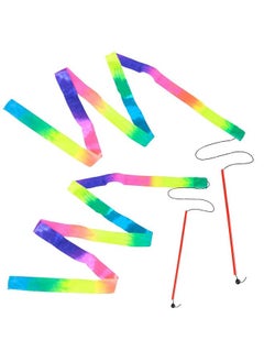ArtCreativity Rainbow Dance Ribbon Streamers For Kids Set Of 2 Twirling Ribbons For Dancing Marching Band Exercise Pretend Play Gymnastics Party Favors Dance Party Decorations  - Image 1