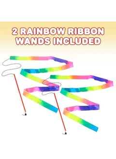 ArtCreativity Rainbow Dance Ribbon Streamers For Kids Set Of 2 Twirling Ribbons For Dancing Marching Band Exercise Pretend Play Gymnastics Party Favors Dance Party Decorations  - Image 2