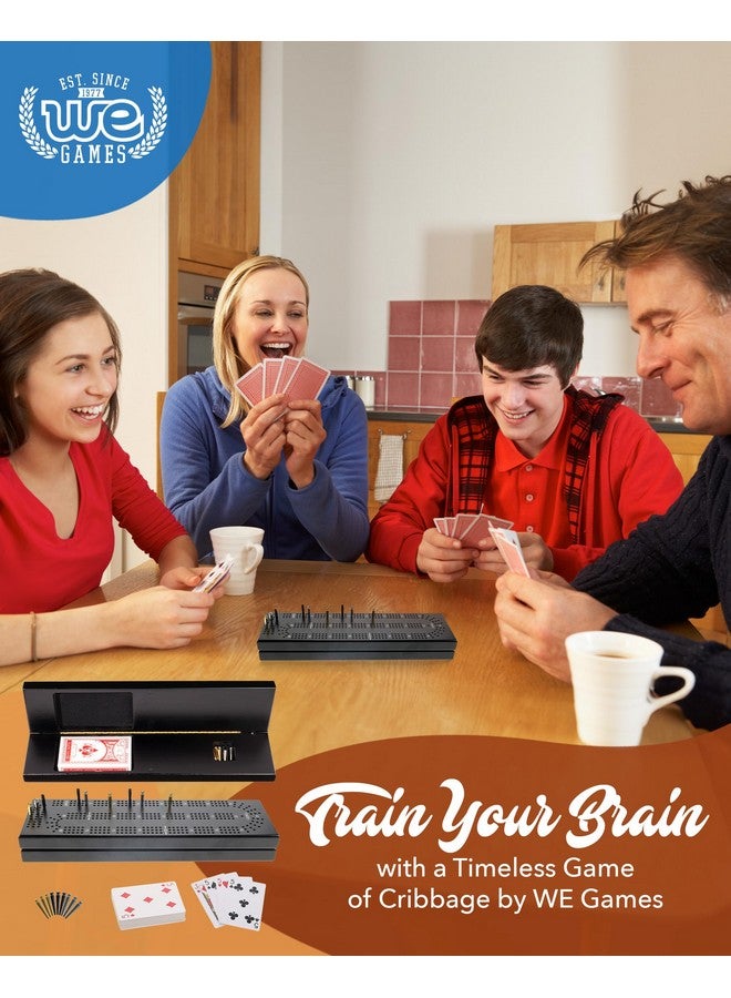 WE Games Wooden Cribbage Board Game Set with Storage, Black Stained Continuous 3 Track Card Game for 2-3 Players - Image 2