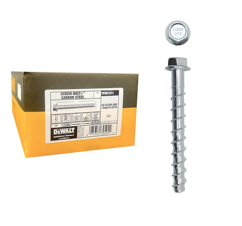 Dewalt Engineered by Powers 3/8 x 4 Screw-Bolt High Performance Screw Anchor Zinc-Plated (50) - Image 1