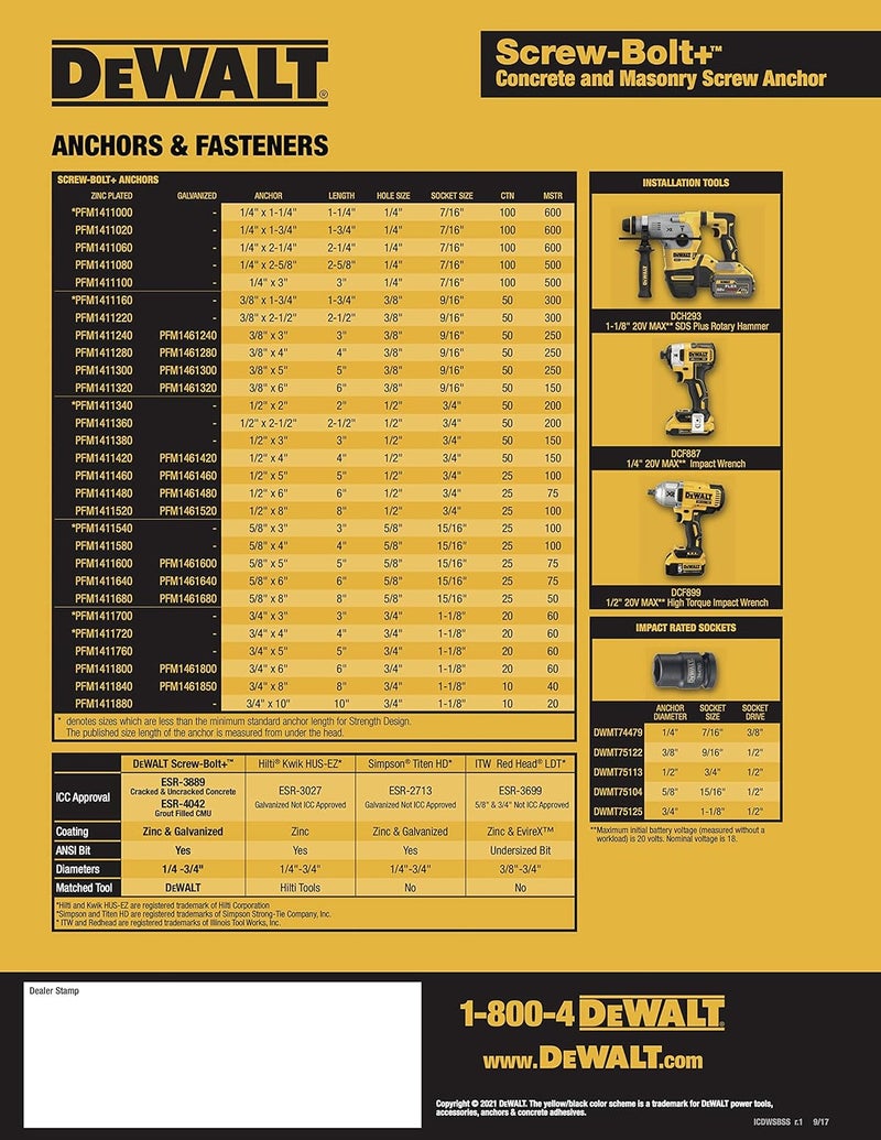 Dewalt Engineered by Powers 3/8 x 4 Screw-Bolt High Performance Screw Anchor Zinc-Plated (50) - Image 3