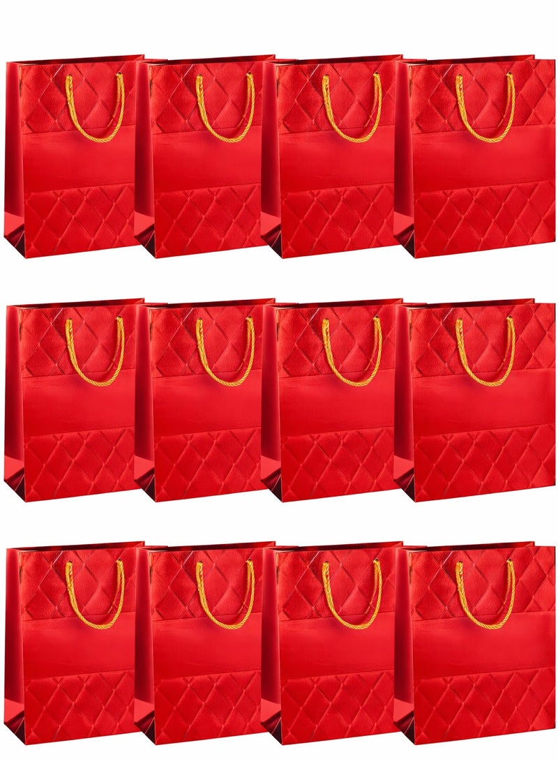 توشيونيكس مجموعة من 12 كيس هدايا معدني فاخر - أكياس ورقية منقوشة بنقوش ماسية مبطنة بمقابض حبلية وقاعدة عريضة | 26×12×32 سم | MI-80253 - Image 1