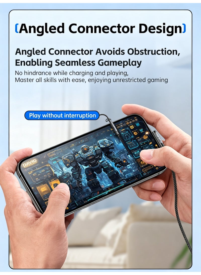 WEKOME 65W PD QC3.0 L-shaped Elbow Gaming Charging Cable 1M, Nylon Braided Zinc Alloy Type-C to Type Cord - Image 5