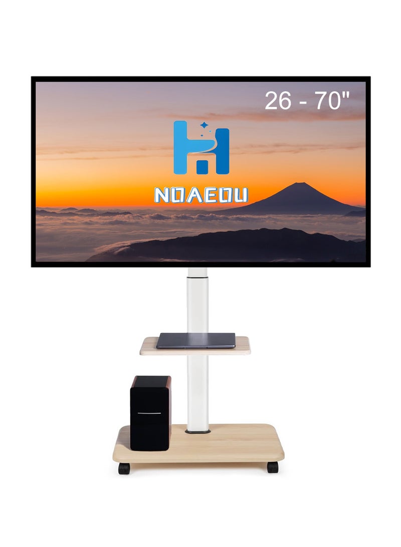 NOAEOU Mobile TV Floor Stand Cart, Movable TV Stand with Wheels Suitable for 26-70 Inch Screen, TV Cart, Swivel & Height Adjustable,for Family Living Room Bedroom Meeting (White)  - Image 1