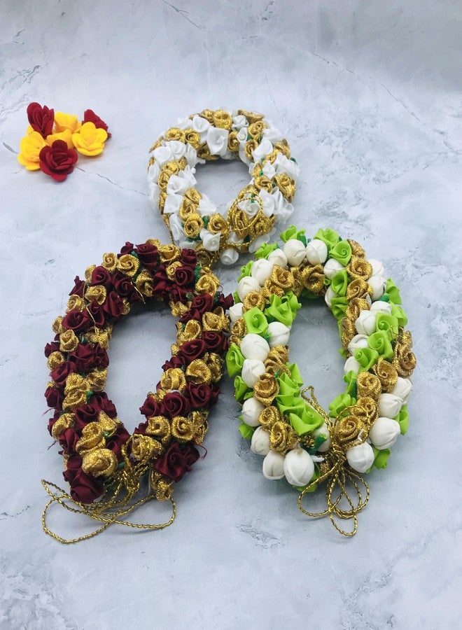 AROOMAN™ Bridal Hair Artificial Flower Mogra Gajra/Bun For Women/Grils (Wedding,Party) Pack_03,Color-Multi - Image 4