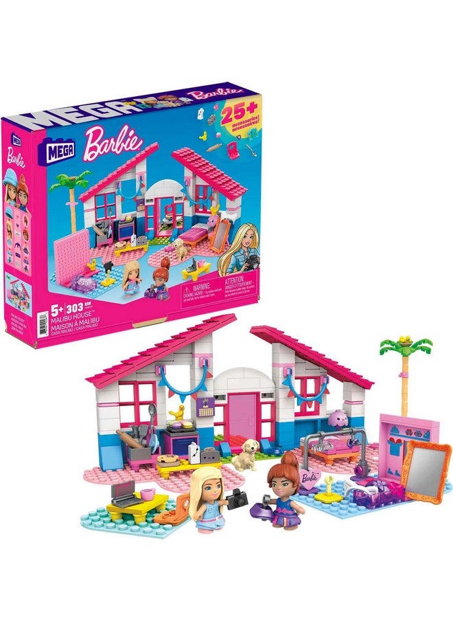 Mega Brands MEGA Construx Barbie Kids Building Toy Set, Malibu House with 303 Pieces, 2 Micro-Dolls, Furniture and Accessories, Ages 5+ Years  - Image 1