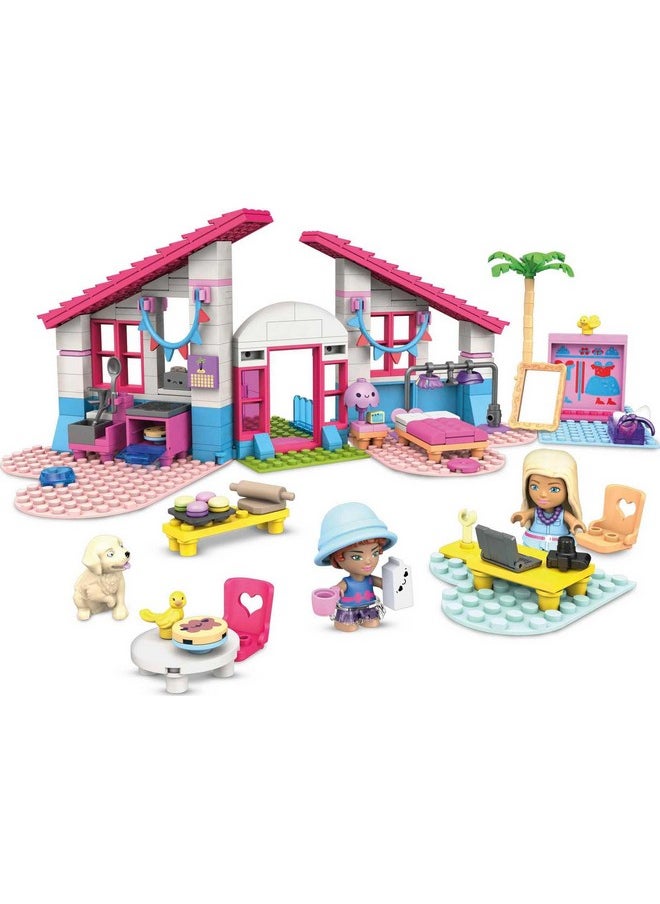 Mega Brands MEGA Construx Barbie Kids Building Toy Set, Malibu House with 303 Pieces, 2 Micro-Dolls, Furniture and Accessories, Ages 5+ Years  - Image 5