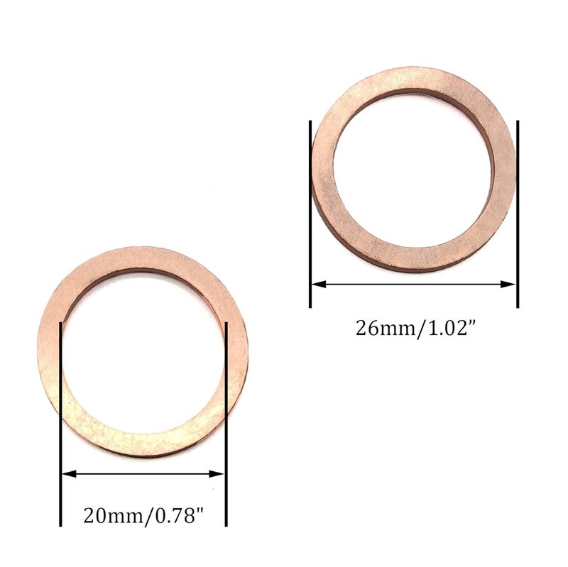 NACX M20 Flat Washer Copper Sealing Ring, 20mm ID 26mm OD 1.5mm Thickness Metric Sealing Gasket, 25 Pieces - Image 2