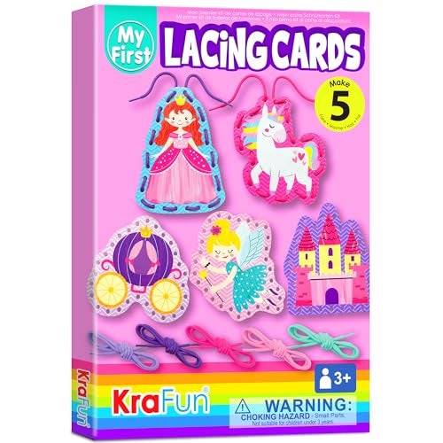 KRAFUN Beginner Unicorn My First Lacing Card Kit for Kids Arts Crafts 5 Easy Princess Lacing Projects Paper Art Craft Cards for Toddlers Fine Motor Preschool Skills Toys - Image 1