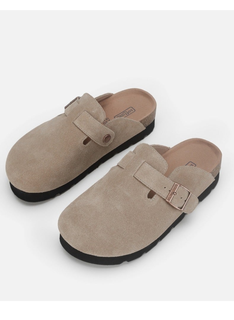 Loquat Suede Clogs Potato Shoes Cork Footbed Sandals Comfort Mules Slip On Slippers Khaki  - Image 1