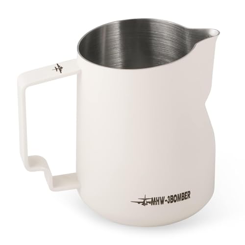 MHW-3BOMBER Milk Frothing Pitcher 12oz/350ml Milk Frother Cup Espresso Steaming Pitcher Stainless Steel Milk Frother Cup Barista Latte Art Round Spout Milk Jug White P6013W-OS - Image 1
