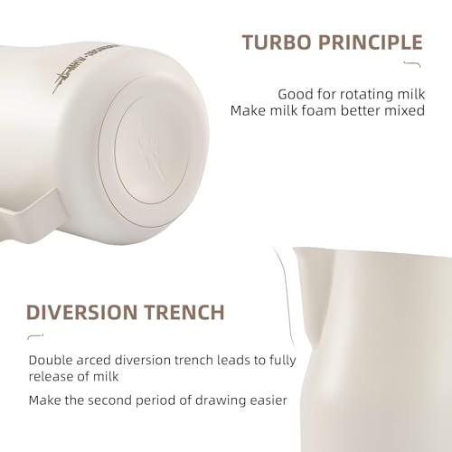 MHW-3BOMBER Milk Frothing Pitcher 12oz/350ml Milk Frother Cup Espresso Steaming Pitcher Stainless Steel Milk Frother Cup Barista Latte Art Round Spout Milk Jug White P6013W-OS - Image 4