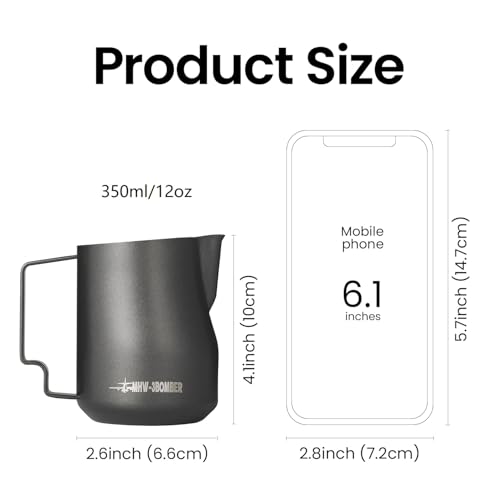 MHW-3BOMBER Milk Frothing Pitcher 12oz/350ml Milk Frother Cup Espresso Steaming Pitcher Stainless Steel Milk Frother Cup Barista Latte Art Round Spout Milk Jug White P6013W-OS - Image 3