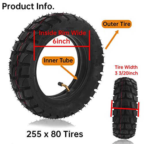 AceSupever 10 inch Scooter Tire, 10'' Electric Scooter Tire & Inner Tube (1 Set), Off Road City Road Tire 10in Inflatable Tyre for 255x80 Electric Scooter - Rim Size 6 Inches - Image 4