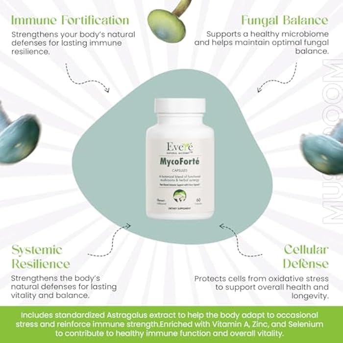 Everé Natural Alchemy MycoForté Mushroom Immune Support Capsules – Functional Mushroom Blend for Daily Immune Balance, Vegan, Non-GMO, Made in USA - Image 4