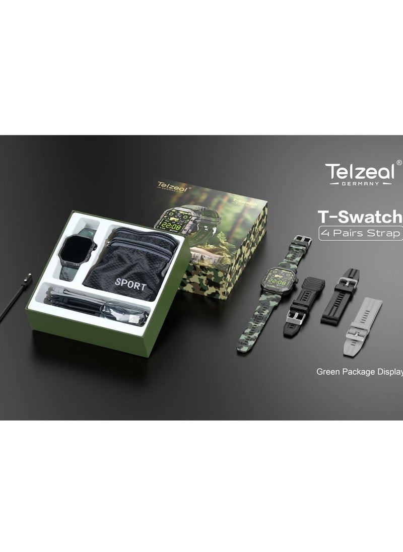 تلزيل - ساعة Telzeal T Swatch الرياضية مع شاشة عالية السطوع مقاس 1.91 بوصة وكابل شحن مغناطيسي و4 أزواج من الأشرطة للرجال والأولاد باللون الأخضر - Image 1