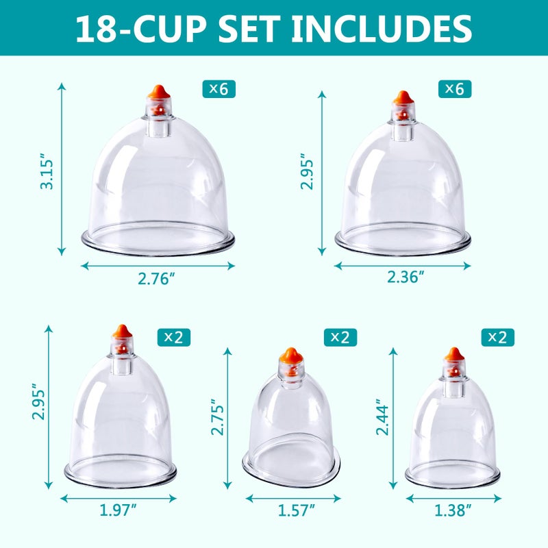Ditind Cupping Therapy Set, 18 Pcs Cupping Set, Professional Cupping Kit for Massage Therapy, Portable Upgrade Cupping with Case, Pump Suction Cups for Cellulite Muscle Pain Relief Physical Therapy. - Image 4