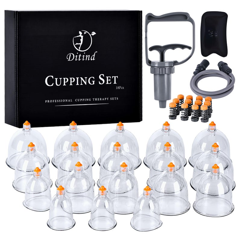 Ditind Cupping Therapy Set, 18 Pcs Cupping Set, Professional Cupping Kit for Massage Therapy, Portable Upgrade Cupping with Case, Pump Suction Cups for Cellulite Muscle Pain Relief Physical Therapy. - Image 1