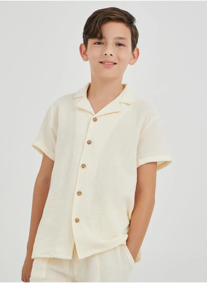 ستايلي Styli Textured Buttoned Short Sleeve Shirt