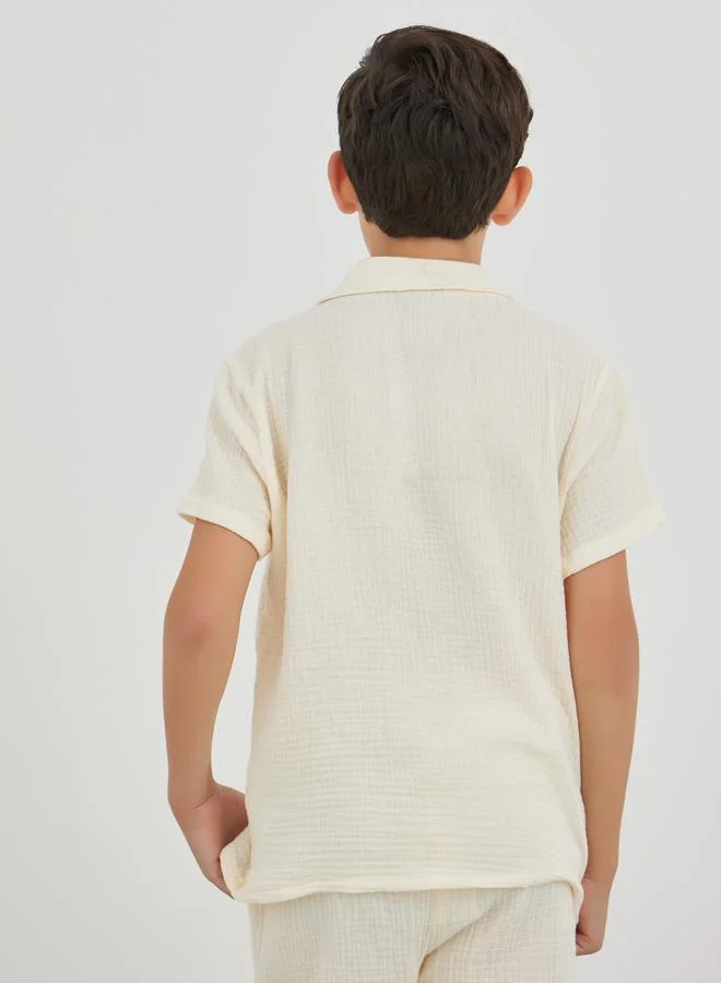 Styli Styli Textured Buttoned Short Sleeve Shirt