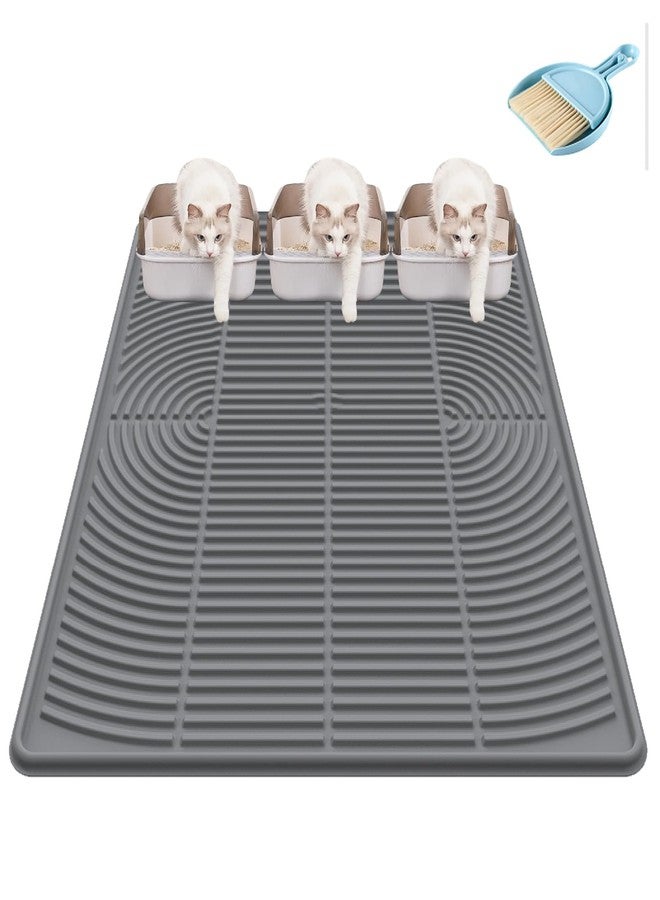 Kabeyoe Cat Litter Mat XL 47’’ x 35’’, Extra Large Silicone Litter Box Mat, Waterproof Litter Trapping Mat for Cats, Washable Non-Slip Cat Litter Mat Large, Easy Clean Pet Mat with Mini Broom & Dustpan - Image 1