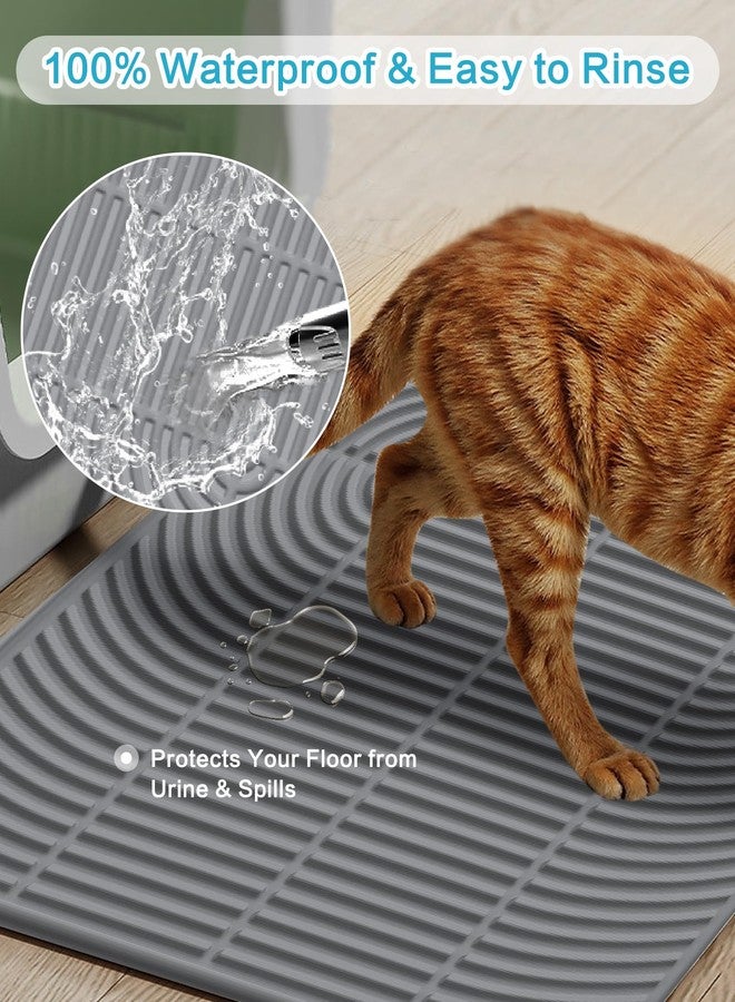 Kabeyoe Cat Litter Mat XL 47’’ x 35’’, Extra Large Silicone Litter Box Mat, Waterproof Litter Trapping Mat for Cats, Washable Non-Slip Cat Litter Mat Large, Easy Clean Pet Mat with Mini Broom & Dustpan - Image 3