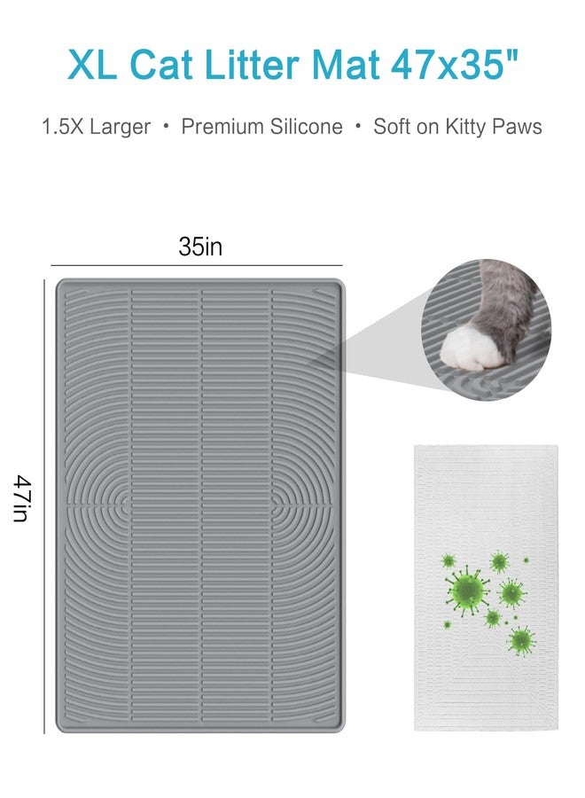 Kabeyoe Cat Litter Mat XL 47’’ x 35’’, Extra Large Silicone Litter Box Mat, Waterproof Litter Trapping Mat for Cats, Washable Non-Slip Cat Litter Mat Large, Easy Clean Pet Mat with Mini Broom & Dustpan - Image 2