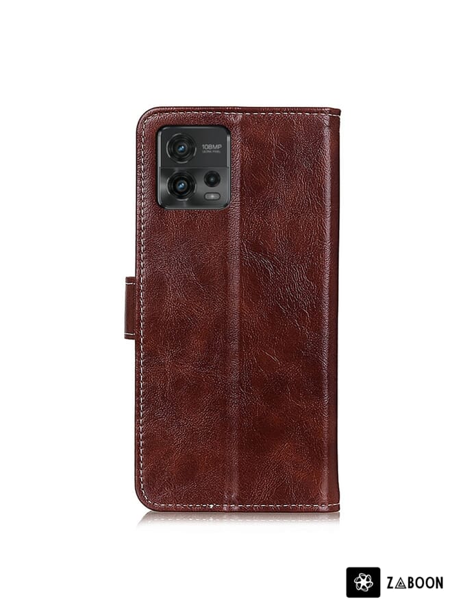 Zaboon Protective Case For Motorola Moto G72 Retro Crazy Horse Texture Flip Leather - Image 3
