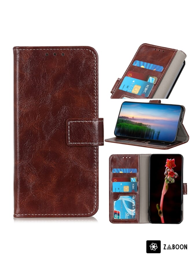 Zaboon Protective Case For Motorola Moto G72 Retro Crazy Horse Texture Flip Leather - Image 1