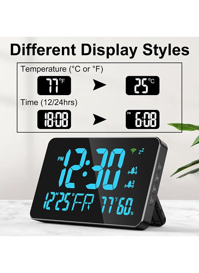 Tuya WiFi Desktop Clock Calendar Intelligent Thermometer Hygrometer with Digital LED Display Support WIFI Auto-Calibration/4-Level Adjustable Brightness/APP Remote View/High Temperature Warning
