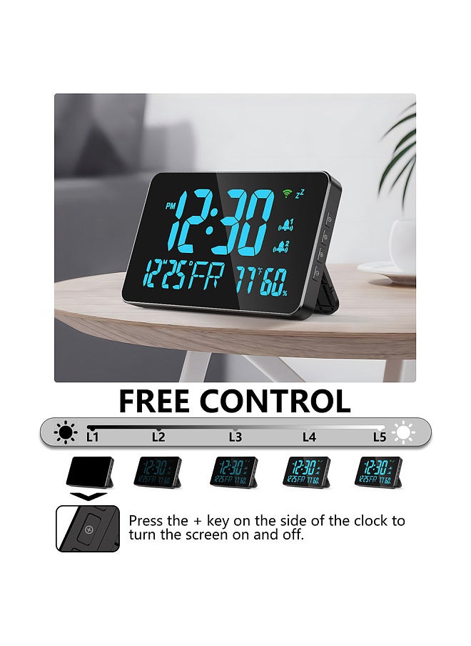 Tuya WiFi Desktop Clock Calendar Intelligent Thermometer Hygrometer with Digital LED Display Support WIFI Auto-Calibration/4-Level Adjustable Brightness/APP Remote View/High Temperature Warning