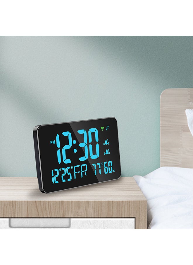 Tuya WiFi Desktop Clock Calendar Intelligent Thermometer Hygrometer with Digital LED Display Support WIFI Auto-Calibration/4-Level Adjustable Brightness/APP Remote View/High Temperature Warning