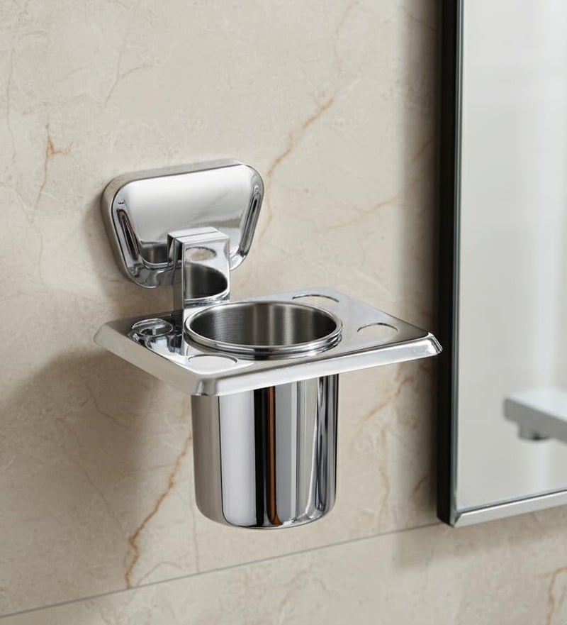 KANJAL Stainless Steel Toothbrush Holder for Bathroom | Wall Mounted Toothpaste Stand with Tumbler Cup | Rust-Proof Toothbrush Organizer for Wash Basin & Bathroom Accessories - Image 1