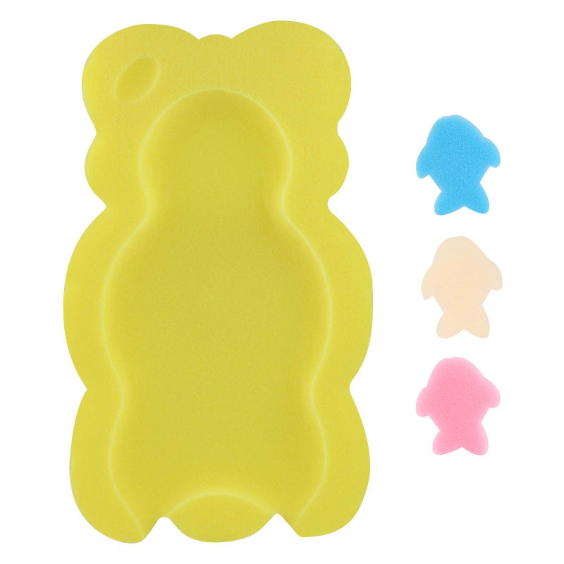 KECUCO Baby Bath Cushion Infant Bath Mat, Pad & Sponge for Toddler, Infant & Newborn (Yellow-Style4) - Image 1