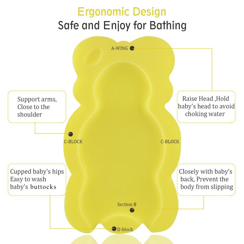 KECUCO Baby Bath Cushion Infant Bath Mat, Pad & Sponge for Toddler, Infant & Newborn (Yellow-Style4) - Image 4