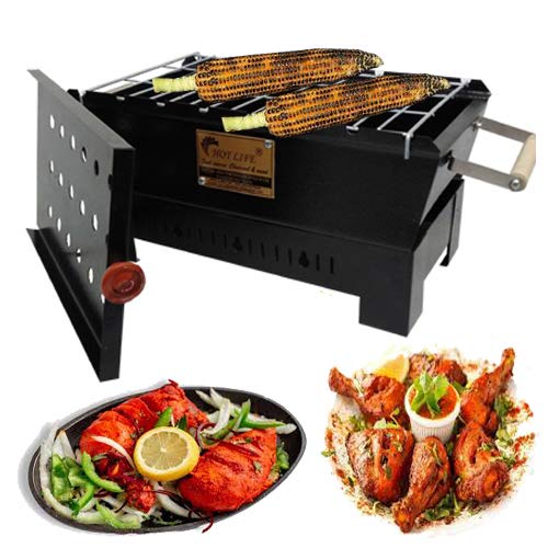 HotLife HOTLIFE Portable Outdoor Barbecue Charcoal BBQ Grill Tandoor Barbecue Griller With Wooden handle Stick for Camping Picnic and Travelling Charcoal Grill MEDIUM - Image 1