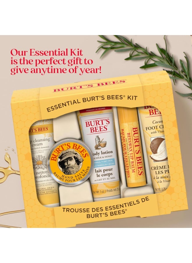 Burt's Bees Christmas Gifts, 5 Stocking Stuffers Products, Everyday Essentials Set - Original Beeswax Lip Balm, Deep Cleansing Cream, Hand Salve, Body Lotion & Coconut Foot Cream, Travel Size - Image 2