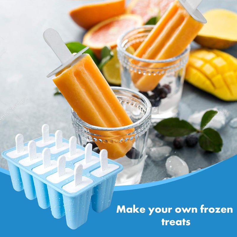 Lerryone Popsicle Molds, 10 Pieces Silicone Popsicle Molds with Sticks BPA Free Ice Pop Molds Reusable Easy Release Ice Popsicle Maker, Blue - Image 2