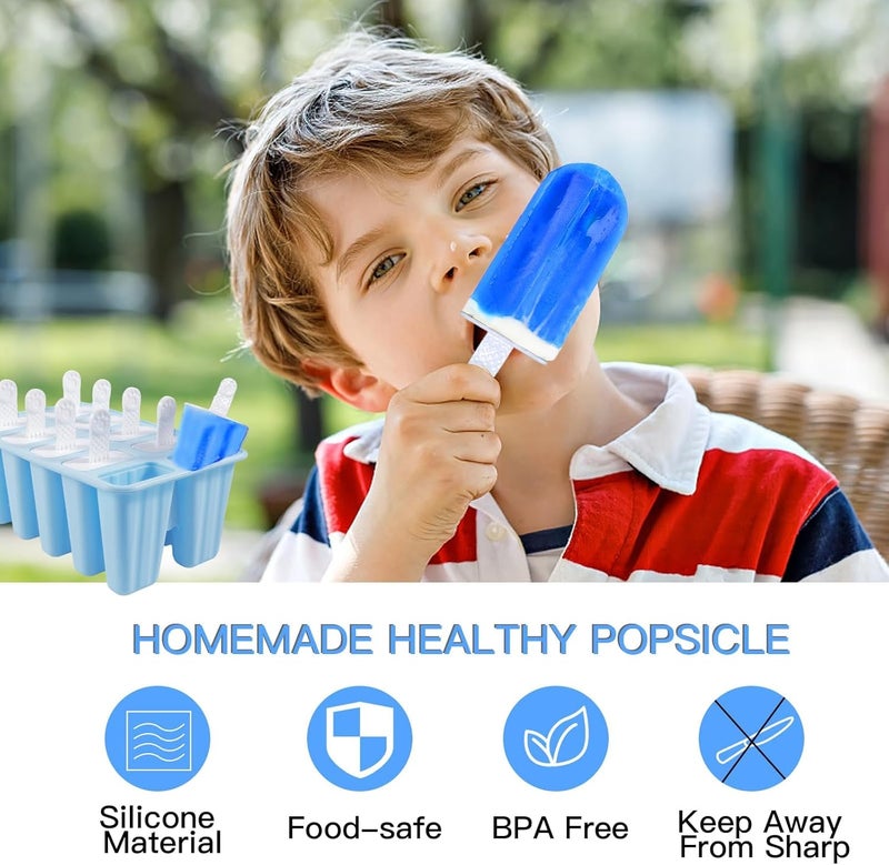 Lerryone Popsicle Molds, 10 Pieces Silicone Popsicle Molds with Sticks BPA Free Ice Pop Molds Reusable Easy Release Ice Popsicle Maker, Blue - Image 3