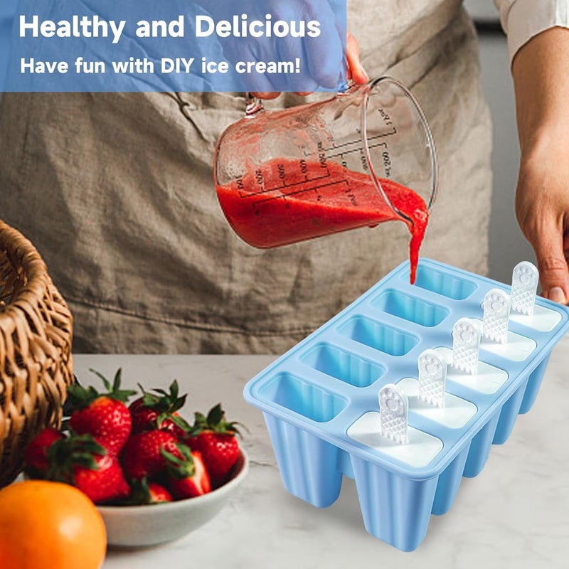 Lerryone Popsicle Molds, 10 Pieces Silicone Popsicle Molds with Sticks BPA Free Ice Pop Molds Reusable Easy Release Ice Popsicle Maker, Blue - Image 5