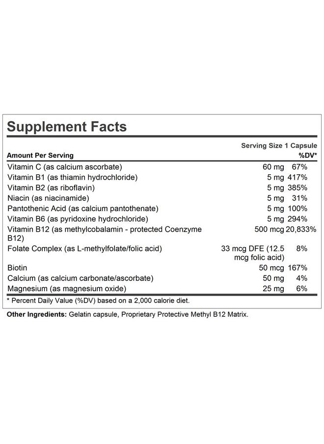 Andrew Lessman - Vitamin B12 500 180 Capsules Absorption Protected Methylcobalamin (Natural Coenzyme Vitamin B12) Essential For Energy & Stress Support Plus B Complex Easy To Swallow Capsules - Image 1