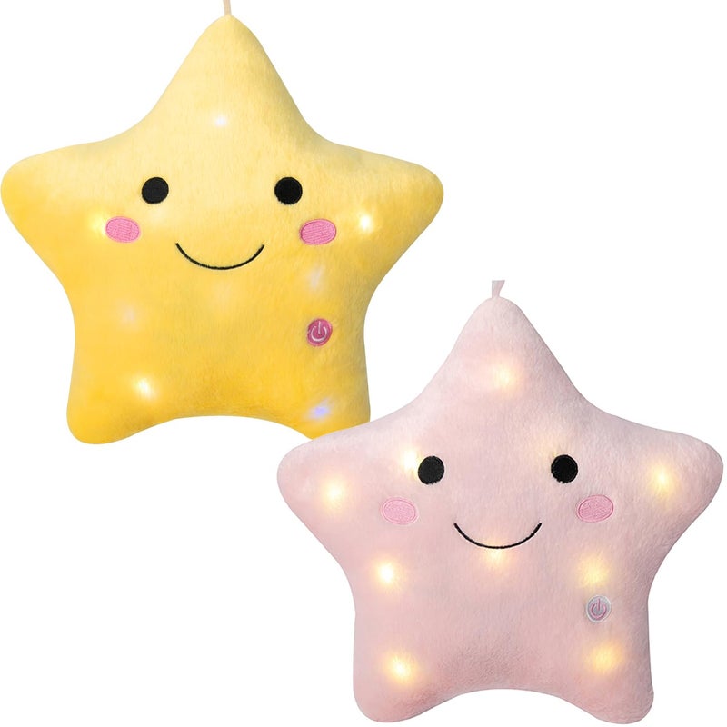DearSun Set of 2pcs  13'' Creative Twinkle Star Colorful Night Light Plush Pillows Light up Night Stuffed Toys Perfect for Birthday Christmas Holiday Valentines(Yellow+Purple) - Image 4
