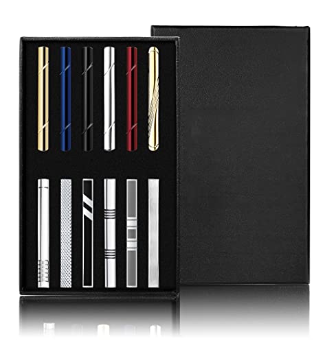 Jstyle 12 Pcs Tie Clips for Men Classic Tie Bar Clip Set for Regular Ties Necktie Tie Bar Pinch Clips for Wedding Anniversary Business Luxury Box - Image 1