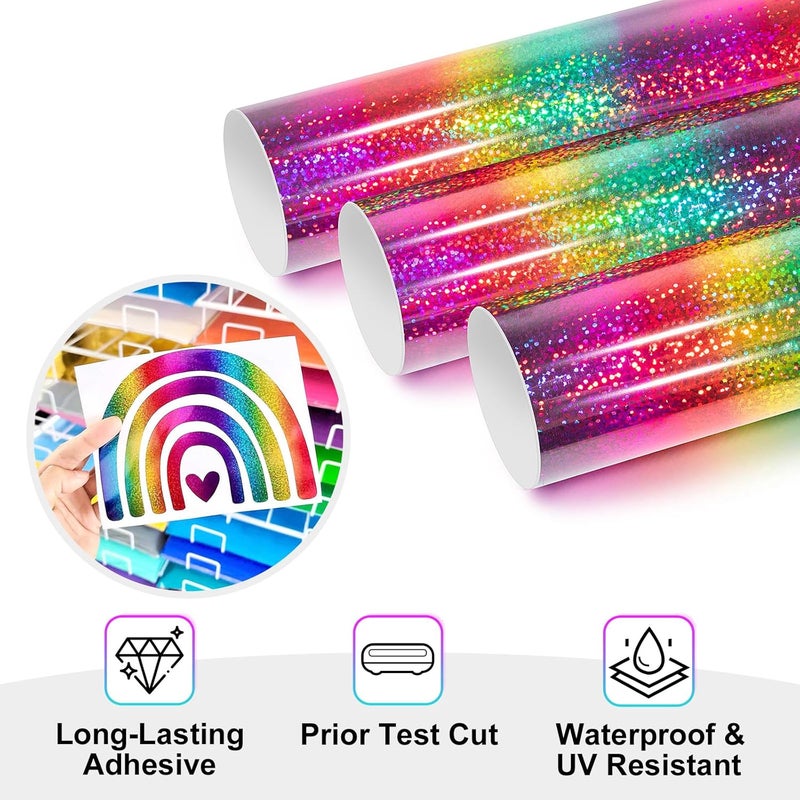 TECKWRAP Sparkle Permanent Vinyl Rainbow Holographic Chrome Adhesive Vinyl 1ft x 5ft, Rainbow - Image 1